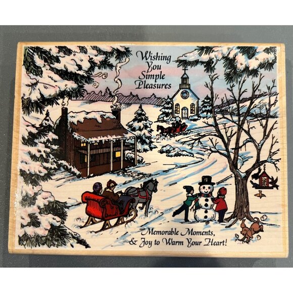 STAMPABILITIES 'Winter Wish' Large Wooden Mounted Rubber Stamp Vintage Christmas - Picture 1 of 7